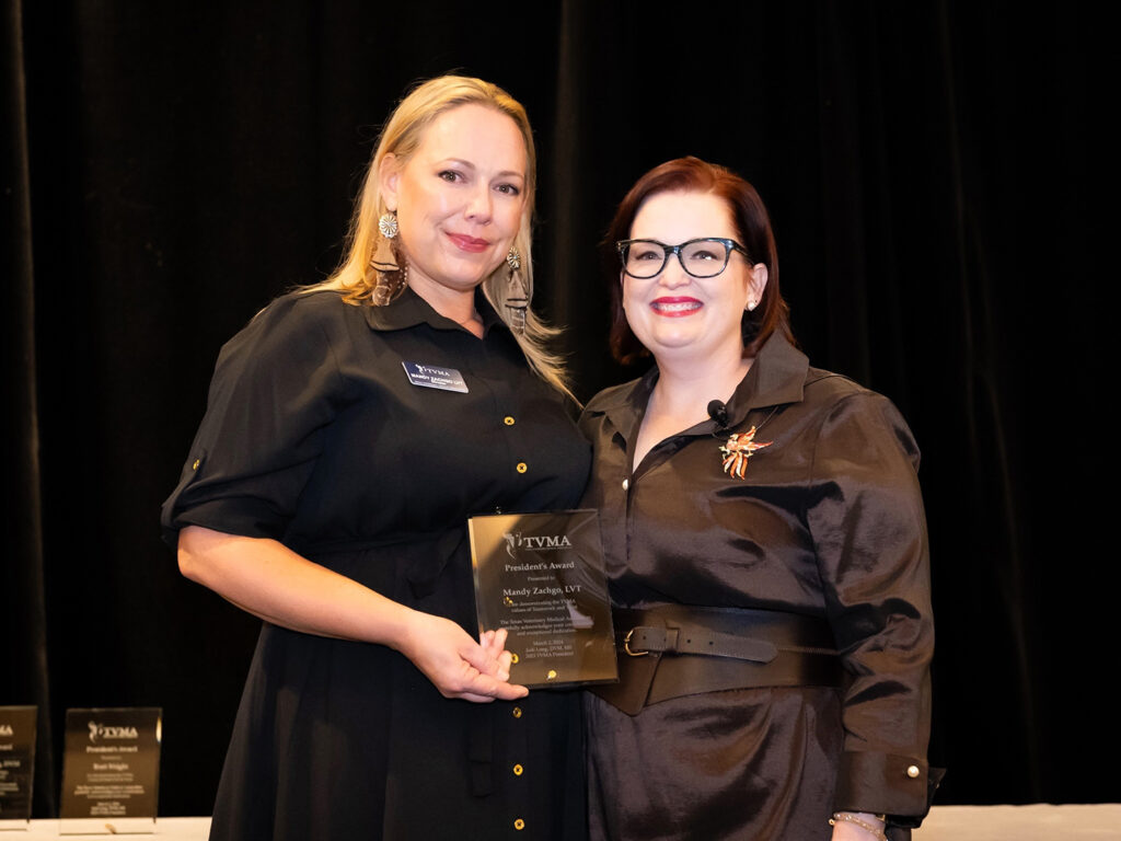 Adjunct instructor Mandy Zachgo was recognized for her contributions to the veterinary profession